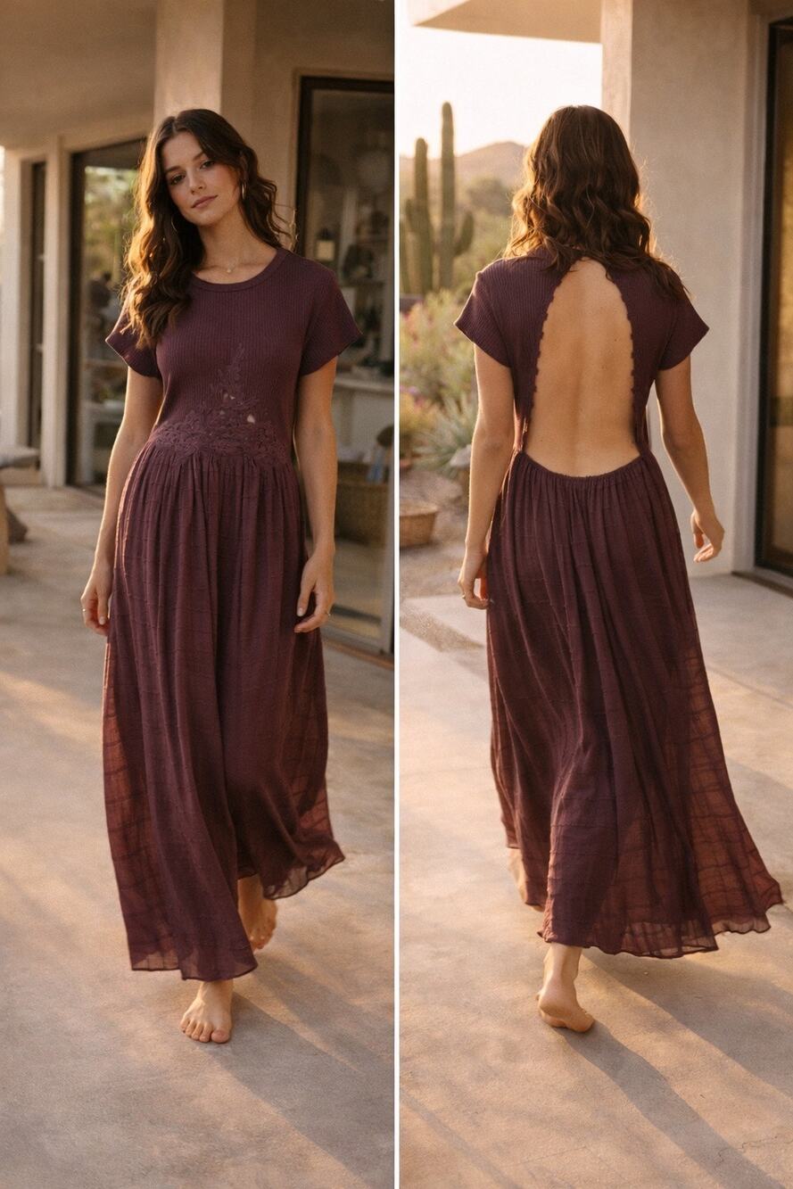 Free People Serenity Maxi Flowy Dress Open Back Cotton Boho Beachy Romantic S